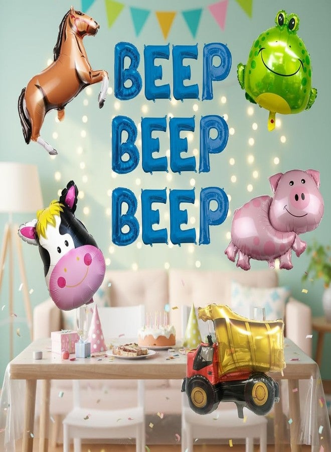 100% LIKED-Beep Beep Beep Blue Letters Balloon Banner, Little Truck Birthday Decorations, Pig Toad Cow 1st Birthday Party Decorations - Image 2